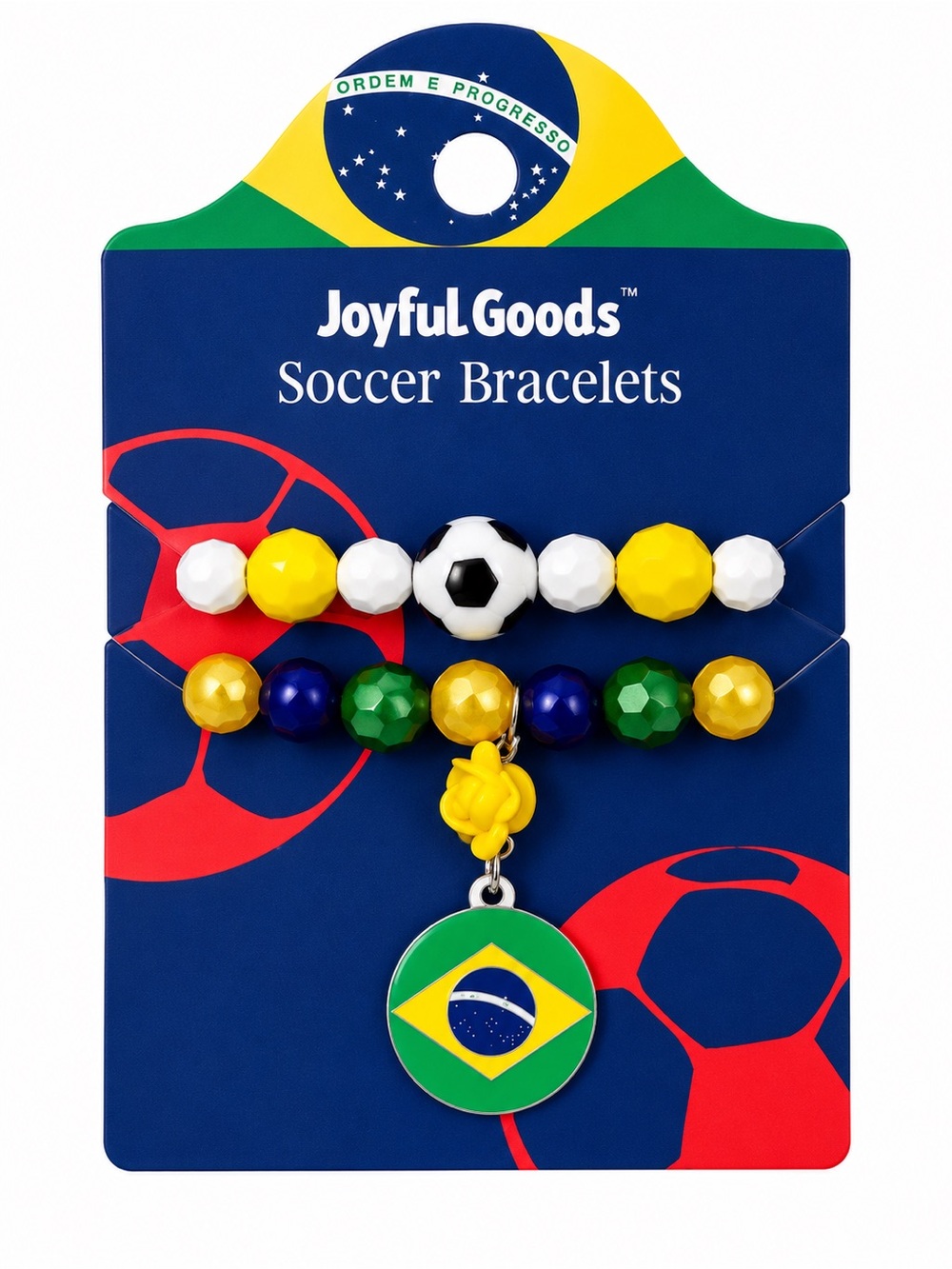 Brazil Soccer Bracelet Set – Brazilian Flag Charm & Yellow, Green and Blue Beade